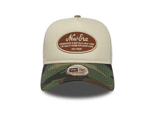 Kšiltovka New Era - Western Oval Patch Foam 9FORTY Trucker - Stone / Woodland Camo
