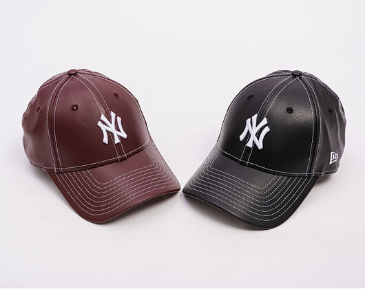 Dámská Kšiltovka New Era - MLB Contrast Stitch PU Leather 9FORTY - NY Yankees - Burgundy / White