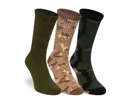 Ponožky New Era - Camo Crew Socks 3pk - Olive