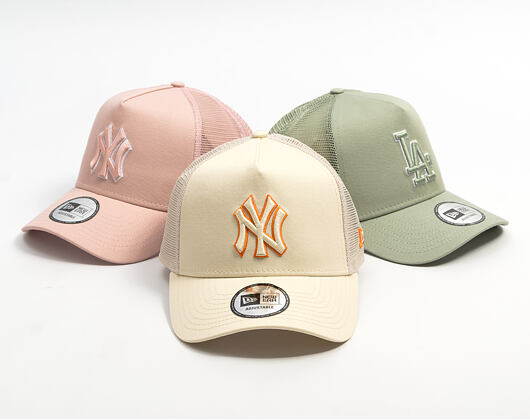 Kšiltovka New Era - MLB Outline 9FORTY A-Frame Trucker - NY Yankees - Cream / Orange