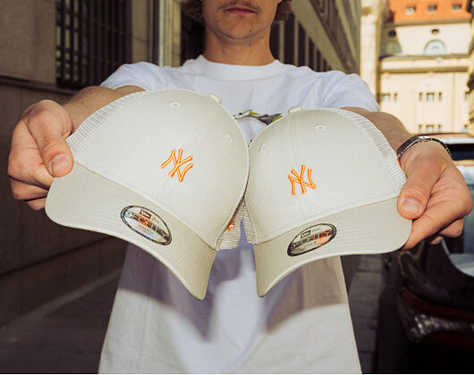 Dětská Kšiltovka New Era - MLB Homefield 9FORTY Trucker - NY Yankees - Stone / Orange