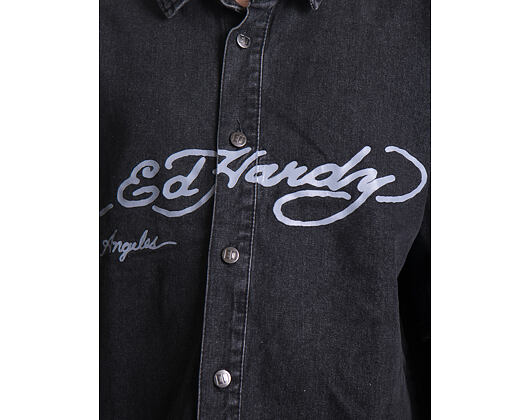 Košile Ed Hardy - Mens Eagle And Stars Relaxed Denim Shirt - Black