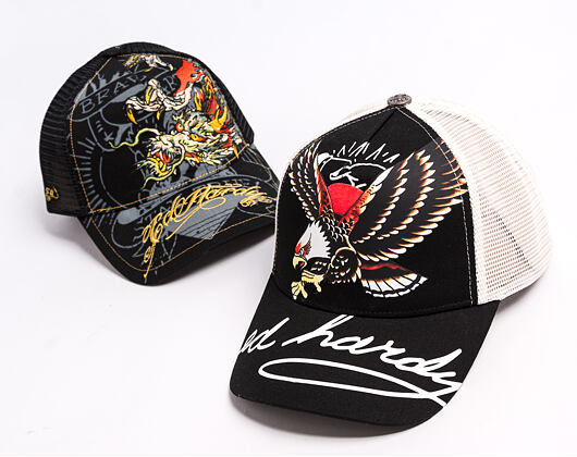 Kšiltovka Ed Hardy - Unisex Soaring Eagle Ed Hardy Script 5 Panel Cap - Black/Blue Wash
