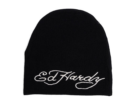 Kulich Ed Hardy - Unisex Skull Vegan Leather Applique Beanie - Black