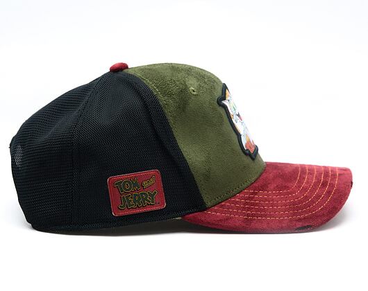 Kšiltovka Capslab - Tom & Jerry Trucker - Best Buddies Suede - Olive / Burgundy