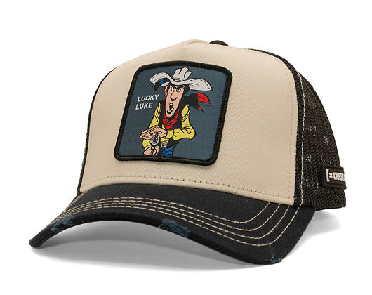 Kšiltovka Capslab - Lucky Luke Trucker - Gun Twirl Distressed Patch - Cream / Black