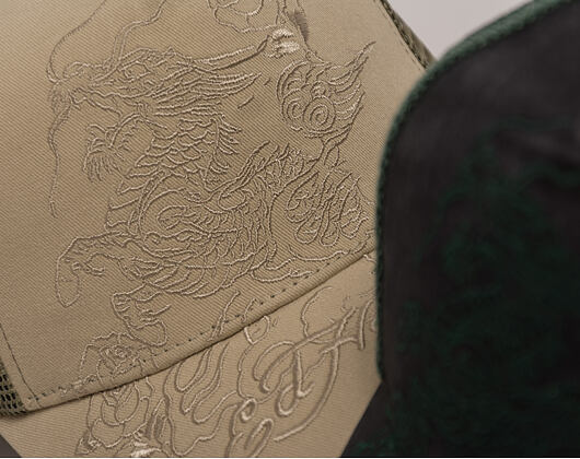 Kšiltovka Ed Hardy - Outline Dragon Distressed - Khaki