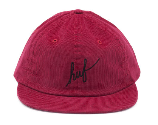 Kšiltovka HUF Cord Script 6 panel Ruby Strapback