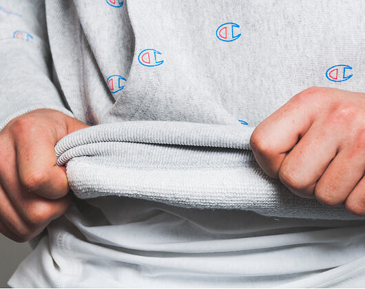 Mikina S Kapucí Champion Hooded Mini Logo All Over Print Sweatshirt Grey