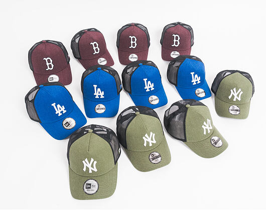 Dětská Kšiltovka New Era Seas Heather Aframe Trucker Boston Red Sox 9FORTY Youth Heather Maroon/Whit