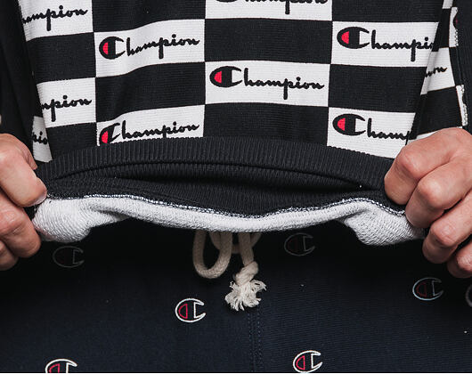 Mikina Champion Checkerboard Logo Crewneck Sweatshirt Black/White