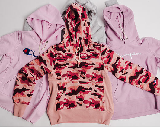 Dámská Mikina S Kapucí Champion Classic Mini Logo Embroidered Pink Camo