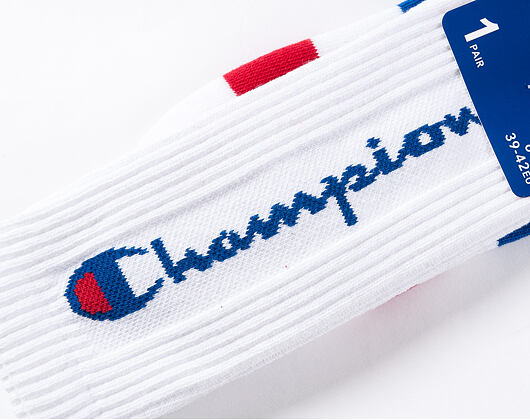 Ponožky Champion 804592 1PP Crew Socks WW001 White/Red & Blue Stripe