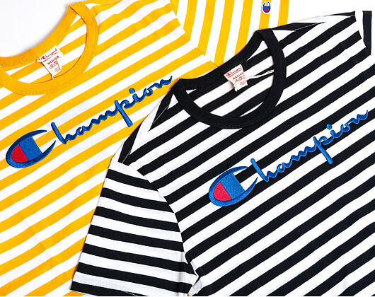Triko Champion Crewneck T-Shirt Classic Logo Stripe Mustard Yellow/White 210972 YM001