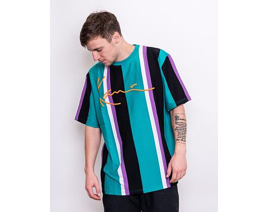 Triko Karl Kani Signature Stripe Tee Turquoise/Black/White - 6069902