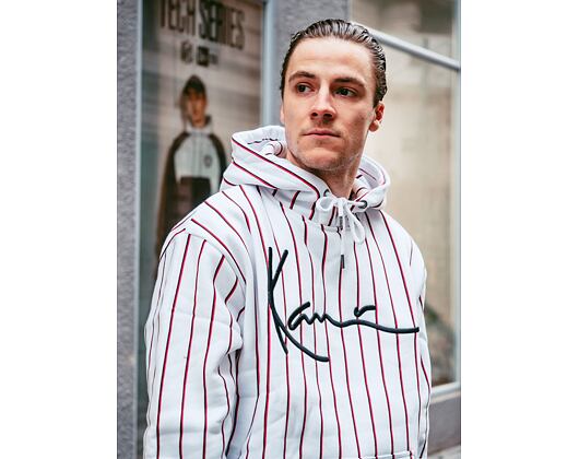 Mikina Karl Kani Signature Pinstripe Hoodie White/Black/Red 6093162