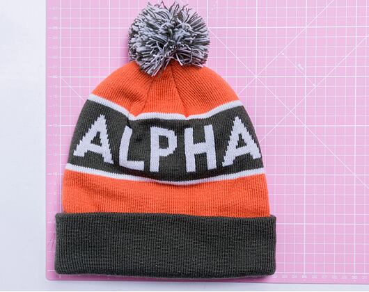 Kulich Alpha Industries Block Bobble Beanie Darkgreen/Orange