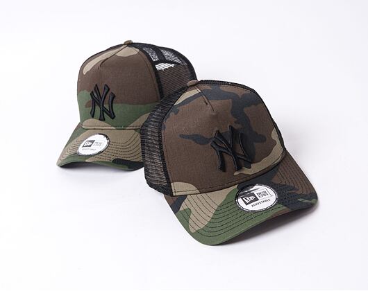 Kšiltovka New Era - MLB Clean 9FORTY Trucker - NY Yankees - Woodland Camo / Black