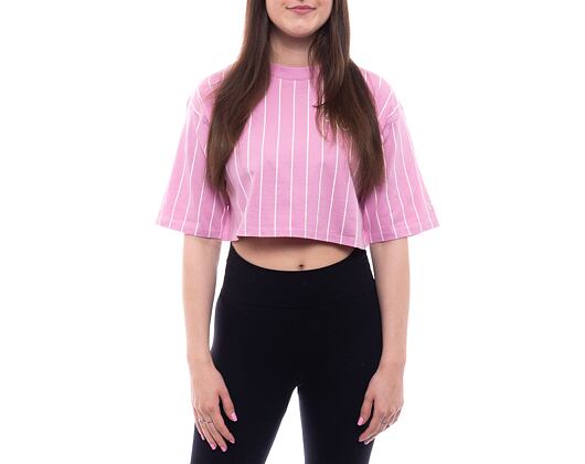 Dámské Triko New Era Pinstripe Crop Tee - Fondant Pink / Off White