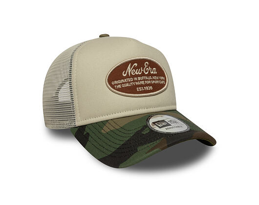 Kšiltovka New Era - Western Oval Patch Foam 9FORTY Trucker - Stone / Woodland Camo