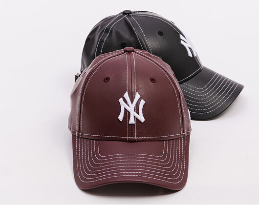 Dámská Kšiltovka New Era - MLB Contrast Stitch PU Leather 9FORTY - NY Yankees - Burgundy / White
