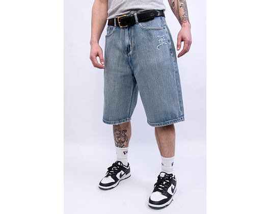 Kraťasy Ed Hardy - Mens Gothic Floral Denim Jort - Distressed Blue Wash