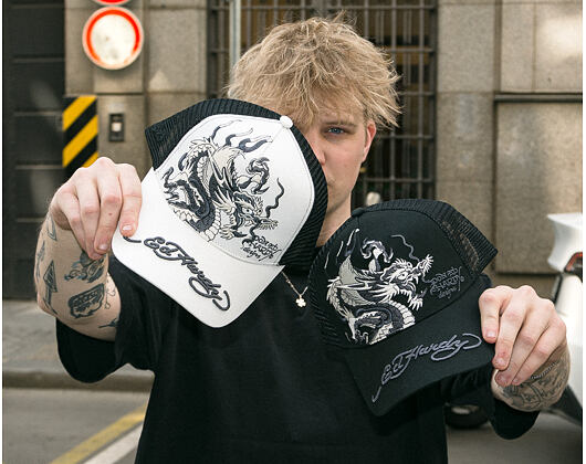 Kšiltovka Ed Hardy - Mono Giant Dragon Twill Front Mesh Trucker - White/Black