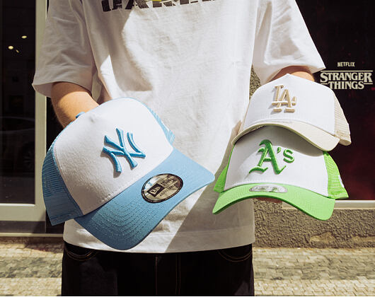 Kšiltovka New Era - MLB Essential 9FORTY A-Frame Trucker - Oakland Athletics - Green / White