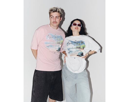 Triko New Era - Branded Beach Graphic Oversized Tee - Pink Rouge