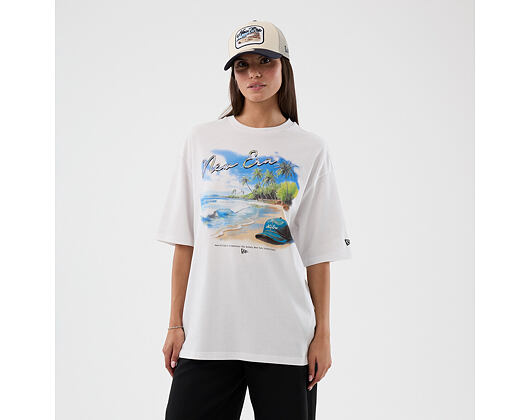 Triko New Era - Branded Beach Graphic Oversized Tee - White