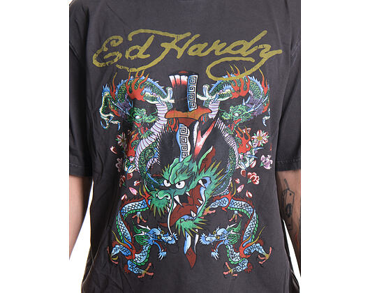 Triko Ed Hardy - Battle Of The Dragons Relaxed Tshirt - Charcoal