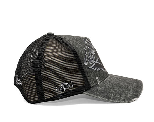 Kšiltovka Ed Hardy - Unisex Flaming Gothic Skull Washed 5 Panel Trucker Cap - Grey