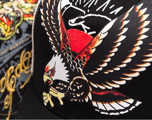 Kšiltovka Ed Hardy - Unisex Soaring Eagle Ed Hardy Script 5 Panel Cap - Black/Blue Wash
