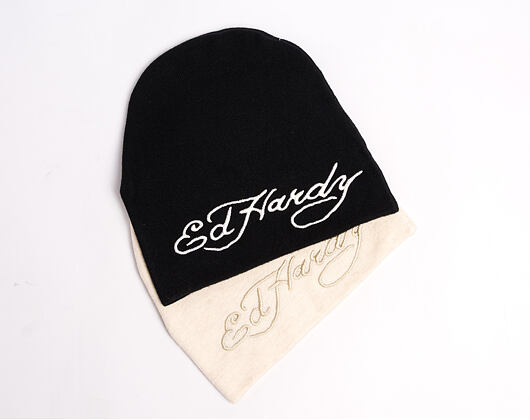 Kulich Ed Hardy - Unisex Skull Vegan Leather Applique Beanie - Black