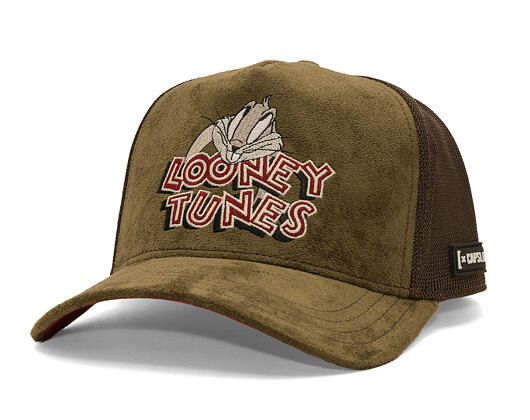 Kšiltovka Capslab - Looney Tunes Trucker - Bugs Bunny Logo Peek Suede - Olive / Brown