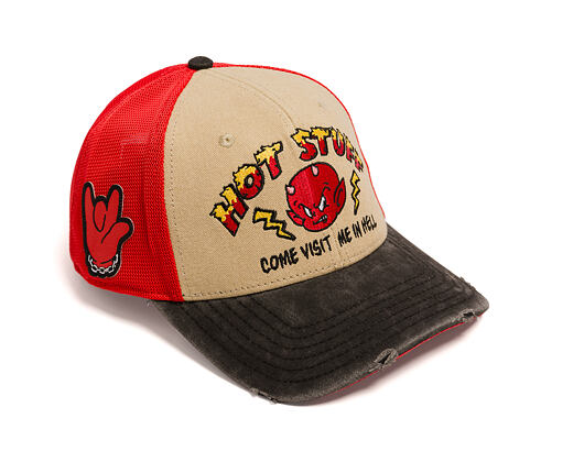 Kšiltovka Capslab - Hot Stuff Trucker - Come Visit Me In Hell Distressed - Sand / Red