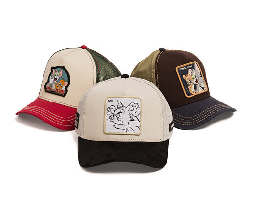Kšiltovka Capslab - Tom & Jerry Trucker - Tom Line Art Suede Visor - Off White / Black