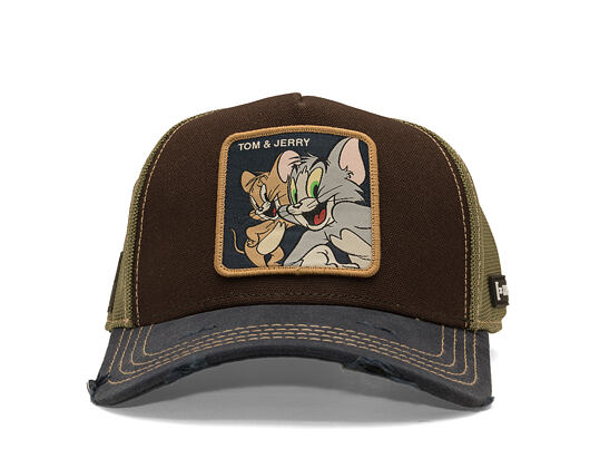 Kšiltovka Capslab - Tom & Jerry Trucker - Best Buddies Distressed Patch - Brown / Olive