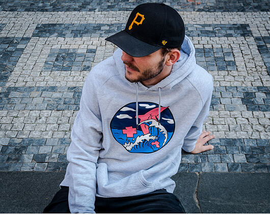 Mikina s kapucí Pink Dolphin Splash Wave Hoodie Heather Grey