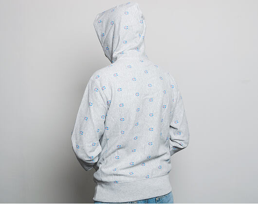Mikina S Kapucí Champion Hooded Mini Logo All Over Print Sweatshirt Grey