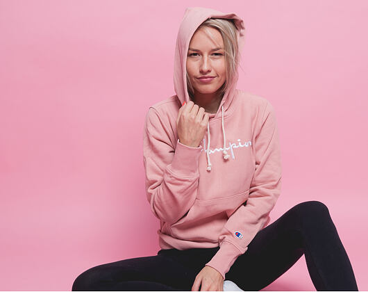 Dámská Mikina S Kapucí Champion Embroidered Logo Hooded Sweatshirt Pink 110034-RTN