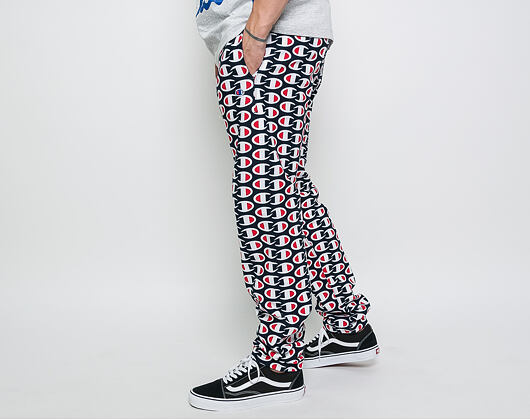 Tepláky Champion Elastic Cuff Pants All Over Logo Dark Navy