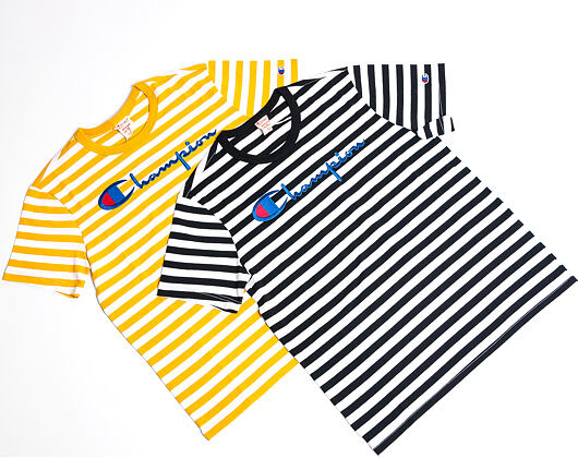 Triko Champion Crewneck T-Shirt Classic Logo Stripe Mustard Yellow/White 210972 YM001