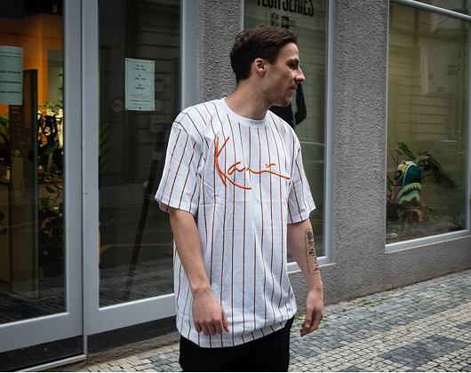 Triko Karl Kani 6069898 Signature Pinstripe Tee White/Orange/Black
