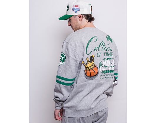 Mikina Mitchell & Ness All Over Print Fleece Crew Boston Celtics Grey Heather