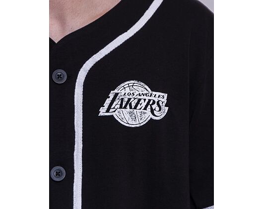 Triko New Era Distressed Logo Button Up Tee Los Angeles Lakers Black