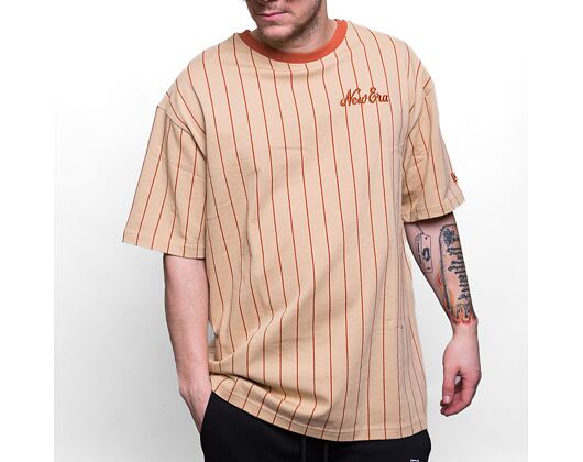 Triko New Era Pinstripe Oversized Tee Oat Milk / Redwood