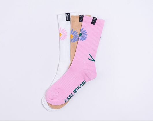 Ponožky Karl Kani Signature Flower 3-Pack Socks white/sand/pink