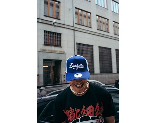 Kšiltovka New Era 9FORTY A-Frame Trucker MLB Team Script Los Angeles Dodgers Dark Royal / White