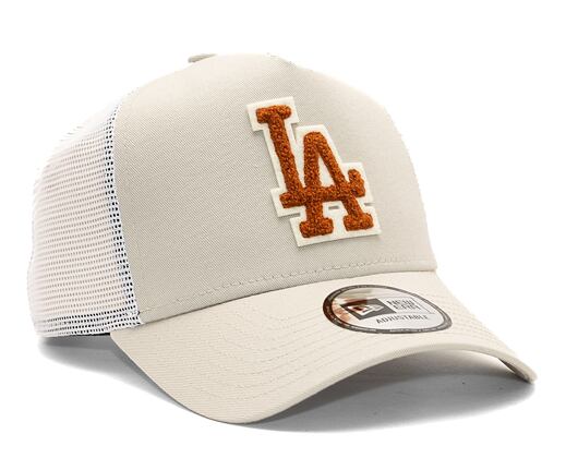 Kšiltovka New Era 9FORTY A-Frame Trucker MLB Boucle Los Angeles Dodgers Stone / Caramel Brown / Off